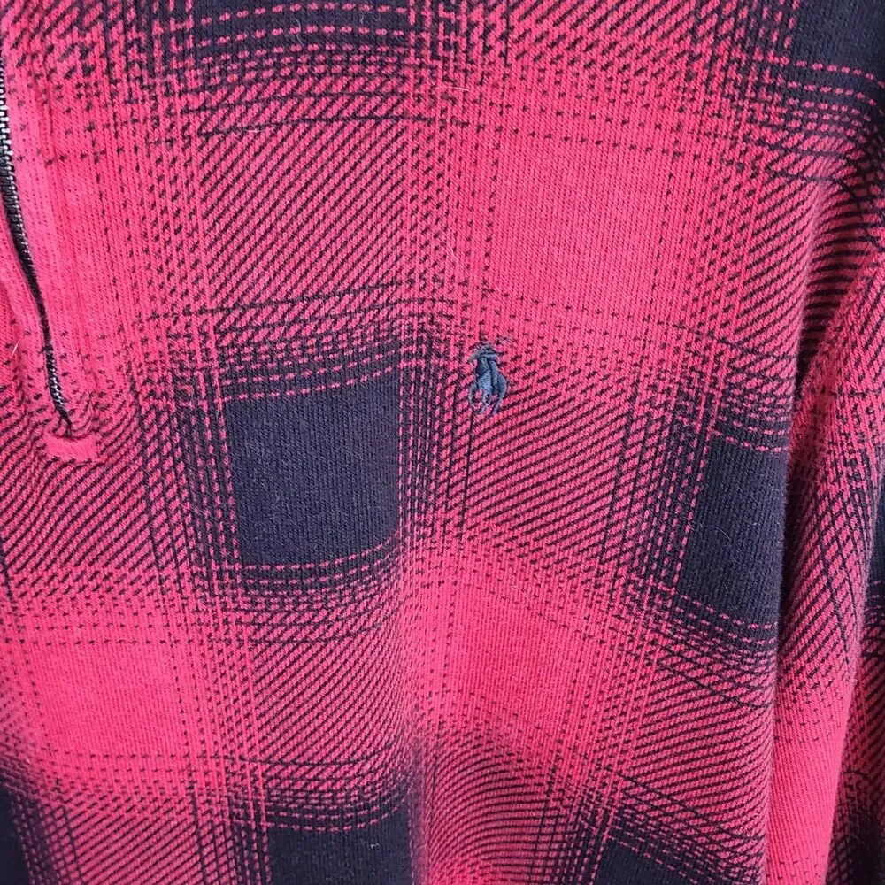Polo Ralph Lauren Men’s XXL 1/4 Zip Pullover Sweatshirt Red Black Buffalo Plaid